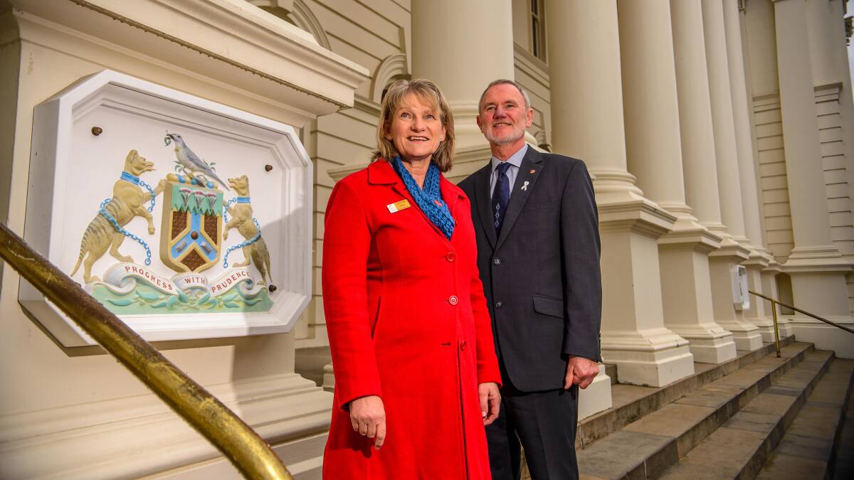 COTA Tasmania's Glenda Daly and Launceston mayor Albert van Zetten, ahead of  Friday's walk for World Elder Abuse Awareness Day. Picture: Scott Gelston