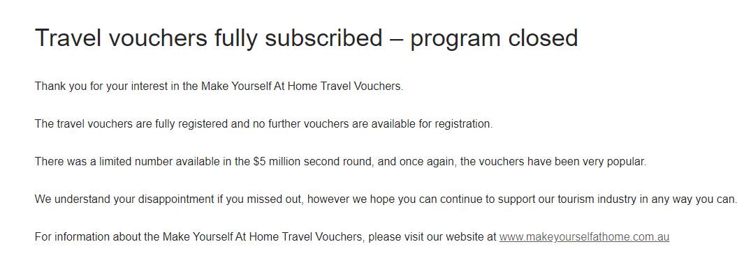 All gone: 35,000 Tasmanians vie for travel vouchers, but many miss out