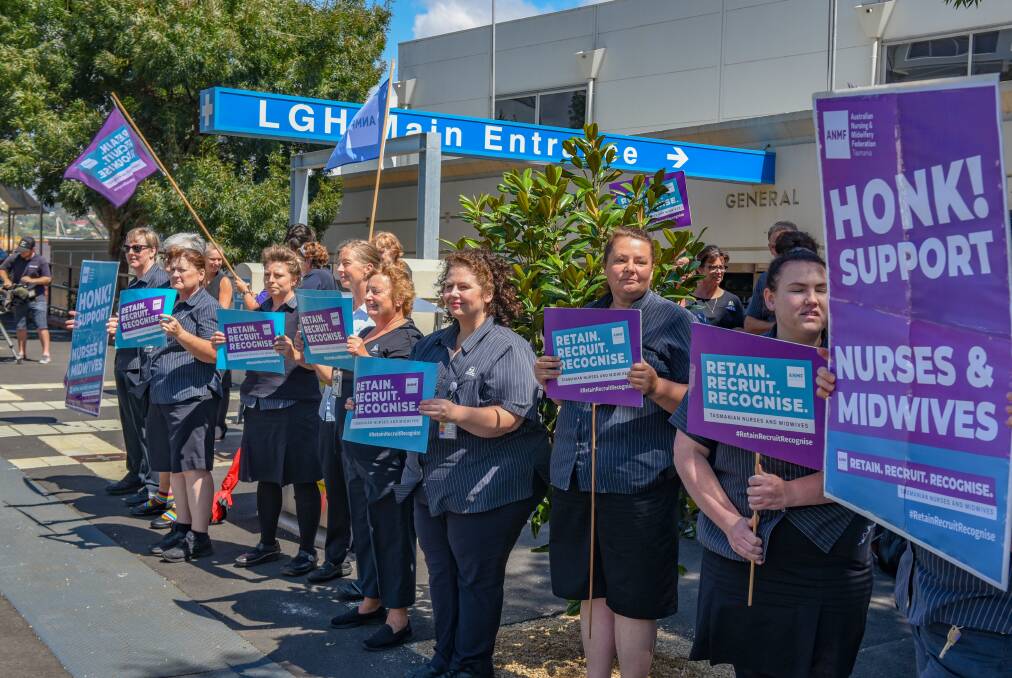 ACTION: ANMF Tasmania branch members held stop work meetings at Launceston General Hospital on Thursday. Picture: Paul Scambler 