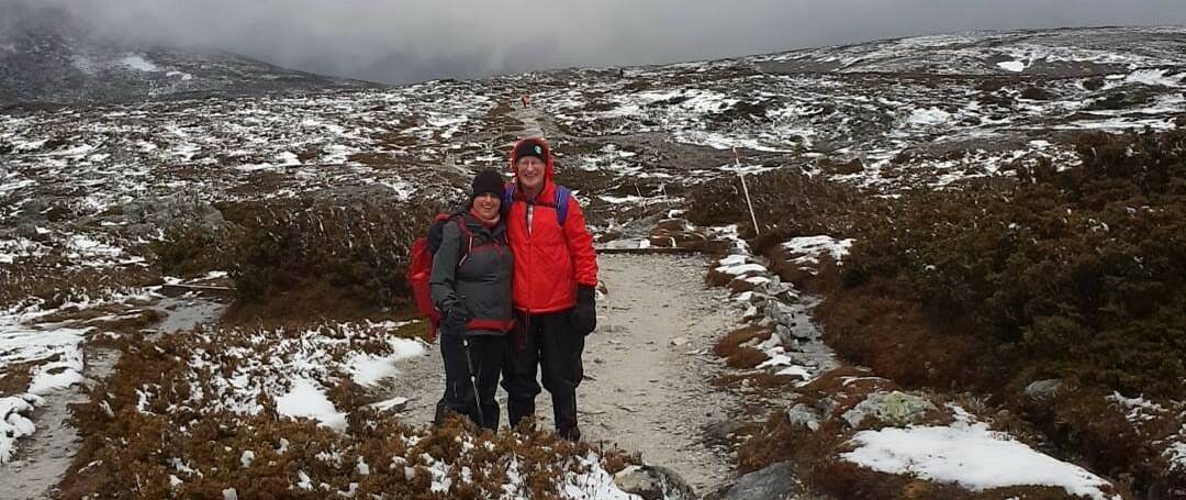 Stephen Ackland and Ruth Nissim during the 60 kilometre challenge, which included parts of the Overland Track. Picture: Supplied 