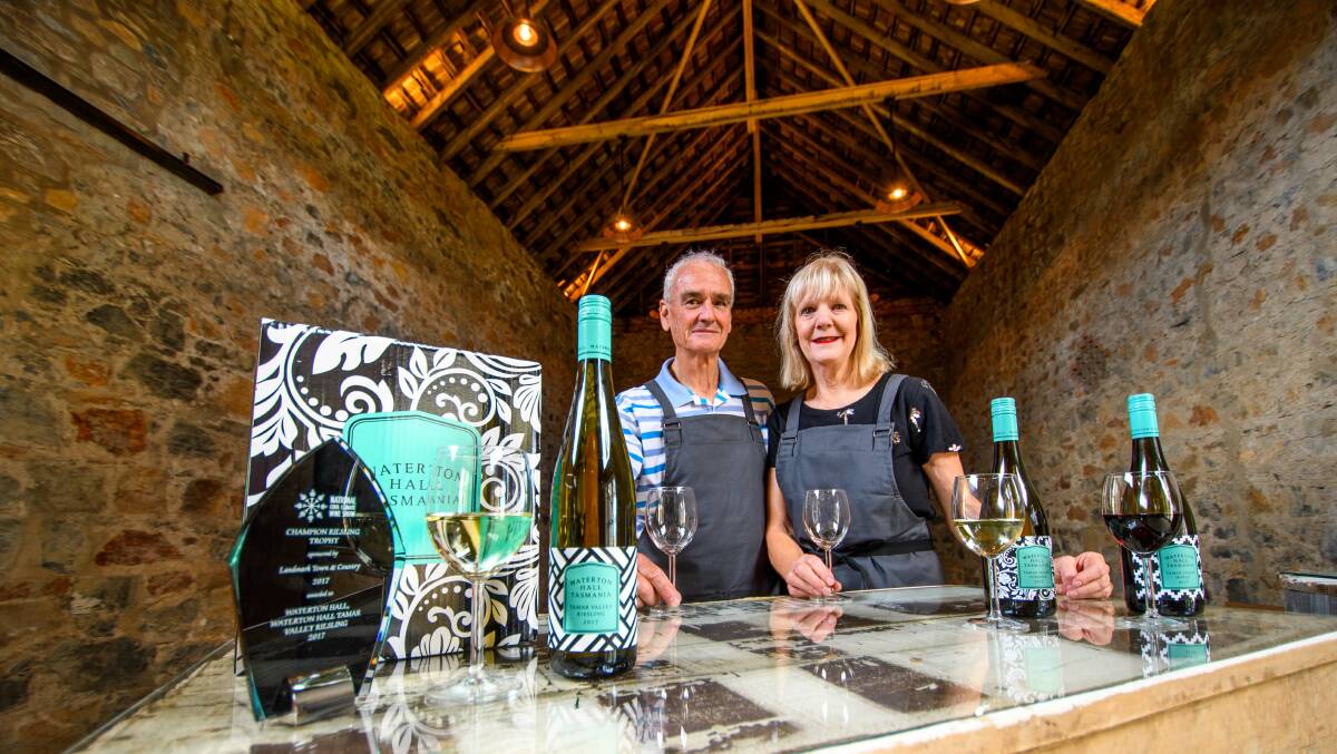 PROUD: Waterton Hall Wines' co-owners David and Susan Shannon, in the newly restored convict-built barn now being used as a pop-up cellar door. Pictures: Scott Gelston