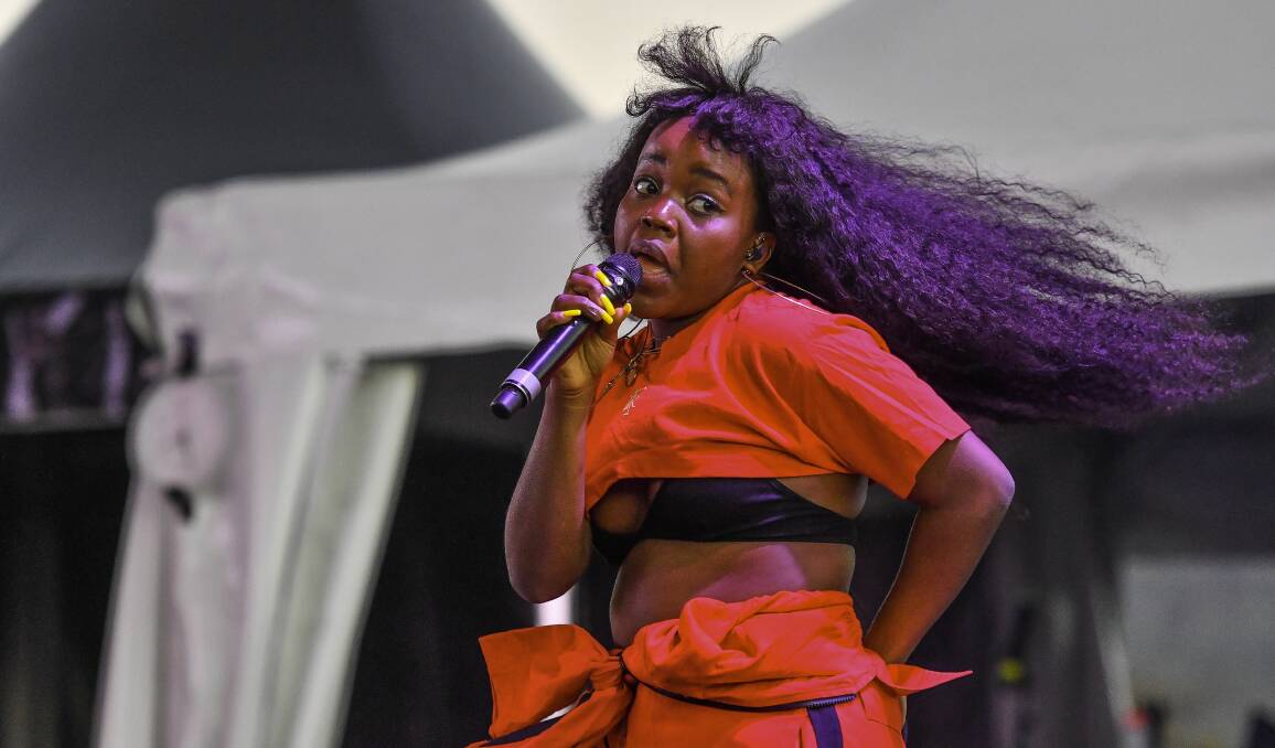 ACT: Tkay Maidza at this year's Party in the Paddock. The musician will return to Tasmania in September as part of triple j's One Night Stand. 