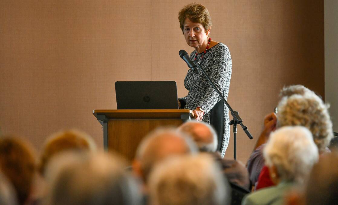 MESSAGE: Professor Christine Jenkins speaking at Tuesday's annual Dare Shott Memorial Lecture. Picture: Scott Gelston 