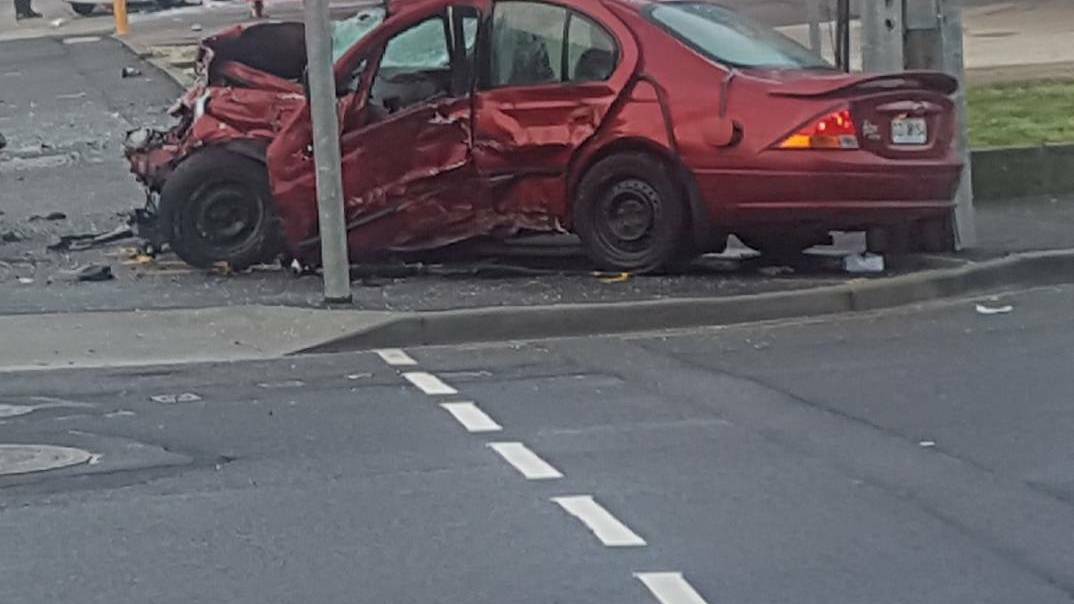 The 22-year-old driver of the sedan allegedly fled the scene, but was located by police about 5am in the Newstead area. Picture: Sean Slatter 