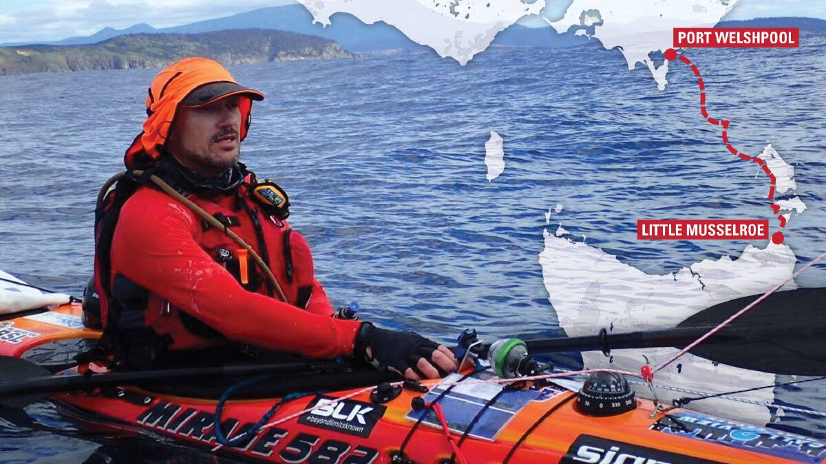 GOOD CAUSE: Former Australian Defence Force Corporal Kirby Stocks, is preparing to kayak 350 kilometres across the Bass Strait in an effort to raise awareness for service dogs. 