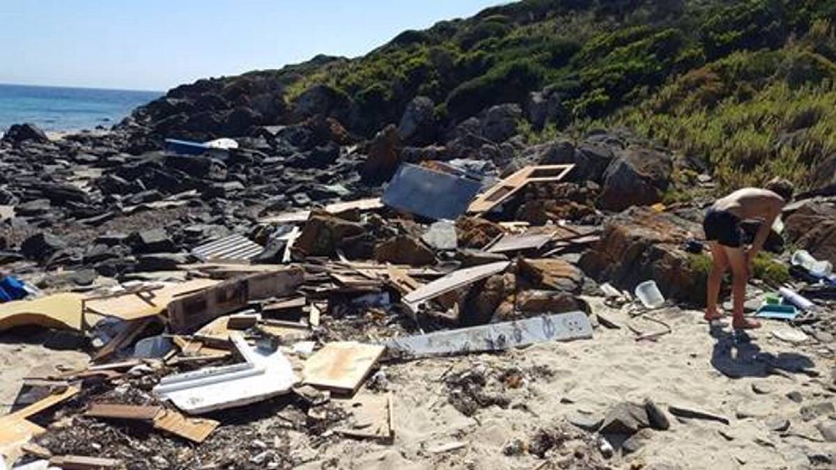 REMOTE: The boat wreckage reportedly washed up on Croppies Beach at Waterhouse last month. Picture: Supplied 