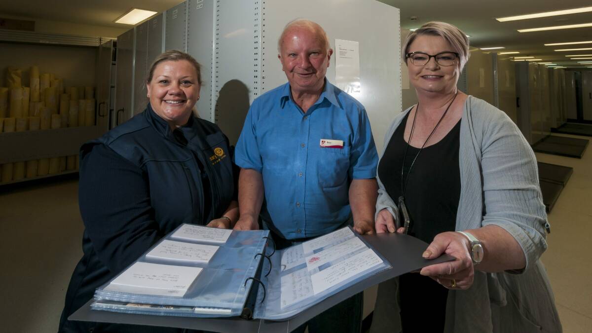 Rotary Club of Tamar Sunrise president Eve Gibbons, QVMAG collections officer Ross Smith and QVMAG creative arts and cultural services general manager Tracy Puklowski. Picture: Phillip Biggs 