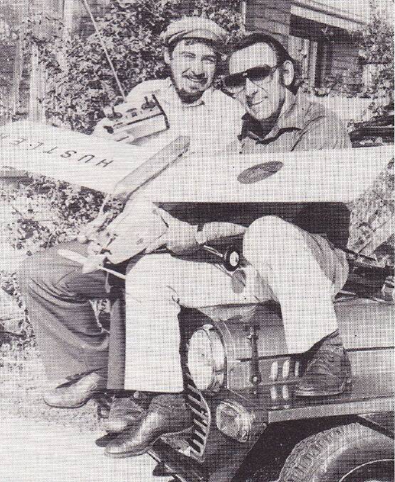 SUCCESS: Max Wiggins and John Bell in 1978, with their Mini-Moke and Aeroflyte Hustler, all smiles after the successful journey. Picture: File 