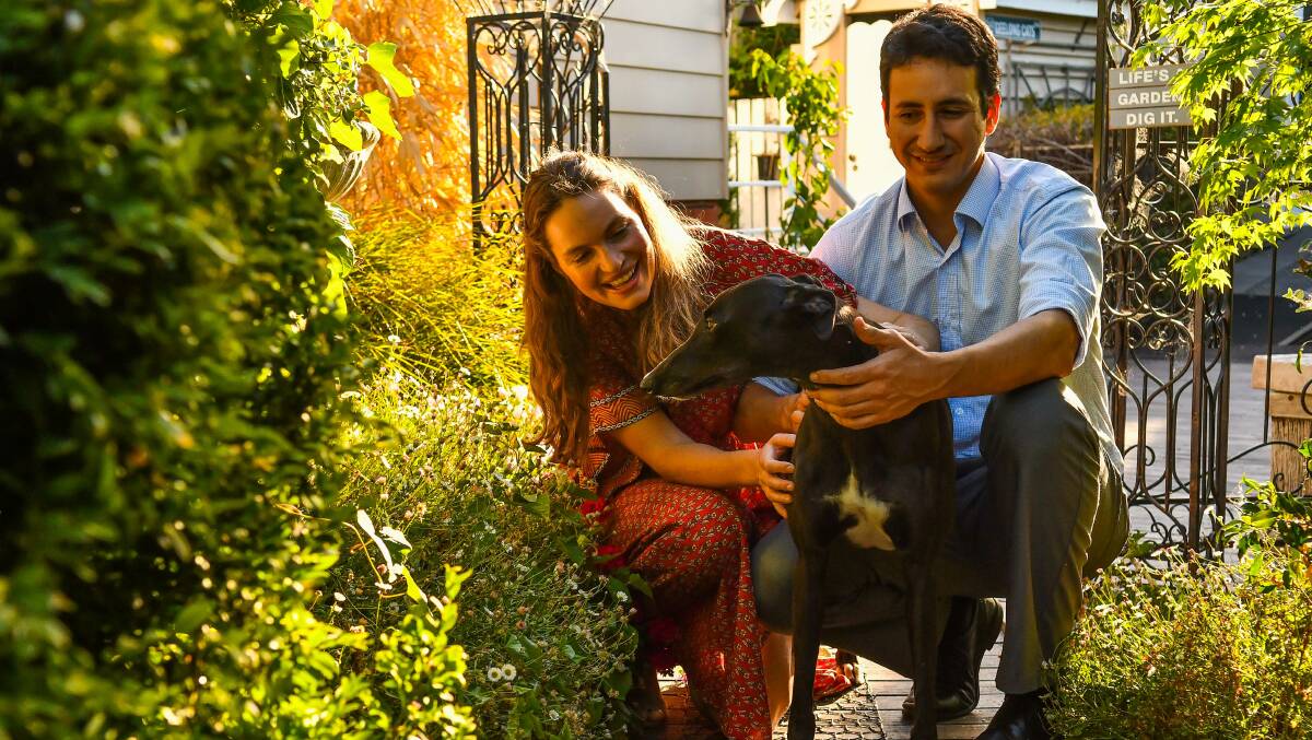 East Launceston couple Janny and Eduardo Lezius couldn't be happier with their adopted greyhound Moo. Pictures: Scott Gelston. 