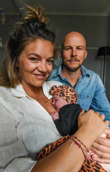New parents Bridie Larby and TJ Woodward, of Tomahawk, with their baby girl who was born at the Launceston Birth Centre last week.