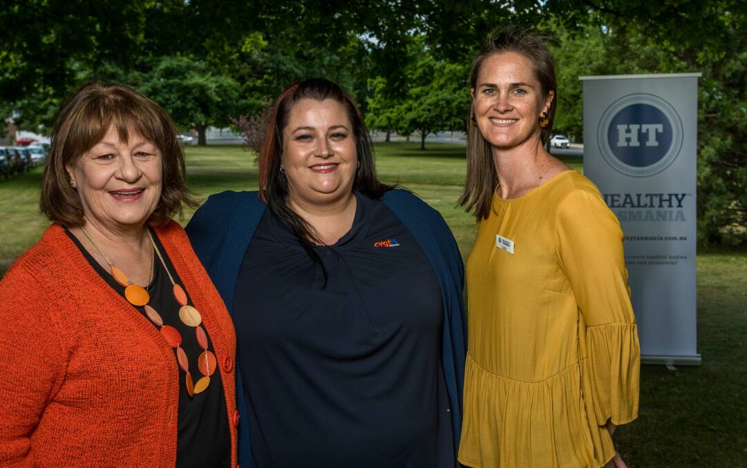 OzHelp Tasmania Foundation workplace trainer Wendy French, CVGT Launceston disability employment services manager Alexis Smith and Healthy Tasmania managing director Lucy Byrne, ahead of Tuesday's Work is Mental forum. Picture: Phillip Biggs 
