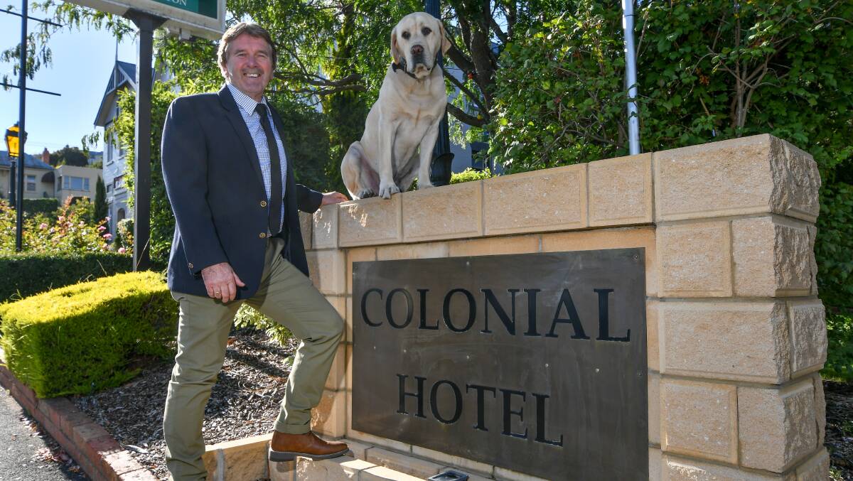 TRYING TIMES: Colonial Hotel owner Dale Pentland with Lincoln. Picture: Scott Gelston