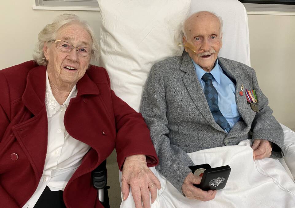 PROUD: Veteran Bernard 'Sandy' Harvey, pictured with wife Patrica, has been awarded a medal commemorating the 75th anniversary of VP Day. Pictures: Supplied