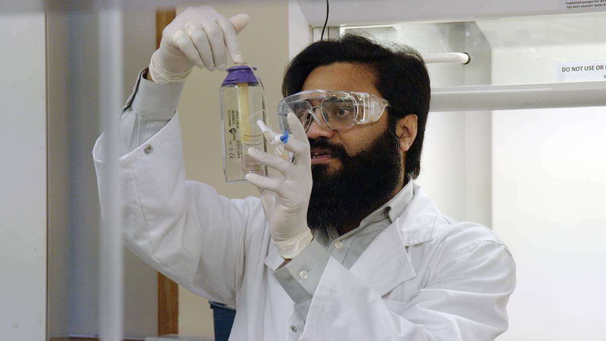 TEST: UTAS senior lecturer in pharmacological science Dr Rahul Patel is leading research testing the stability of medications to be administered intravenously from home. Picture: Supplied 