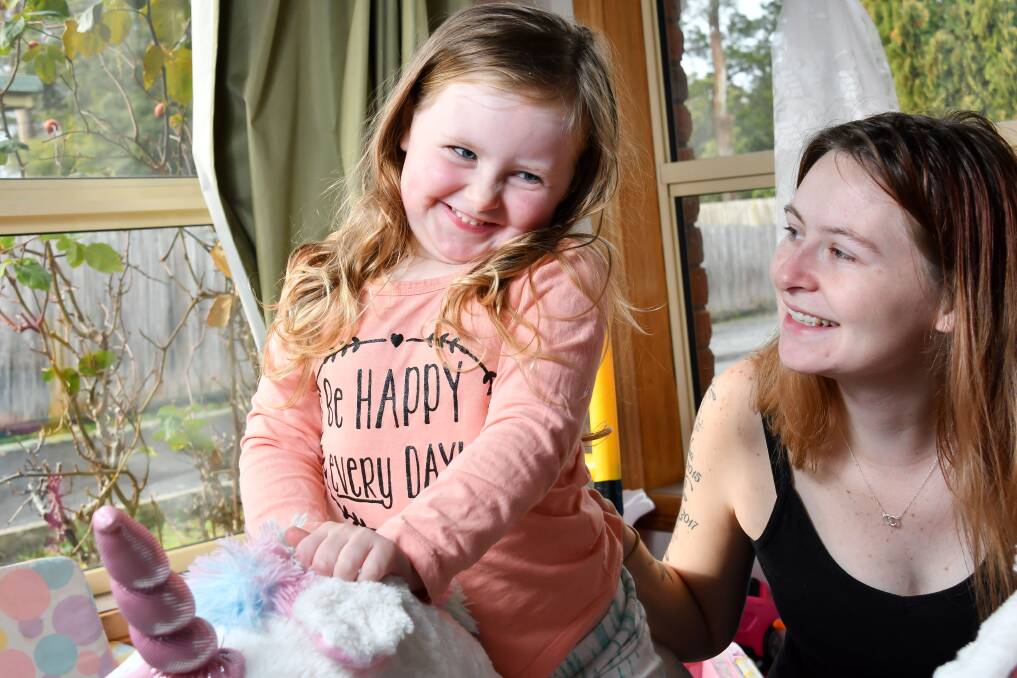 Indica Slater, 3, with mother Samantha Williams at their Spreyton home. Picture: Simon Sturzaker