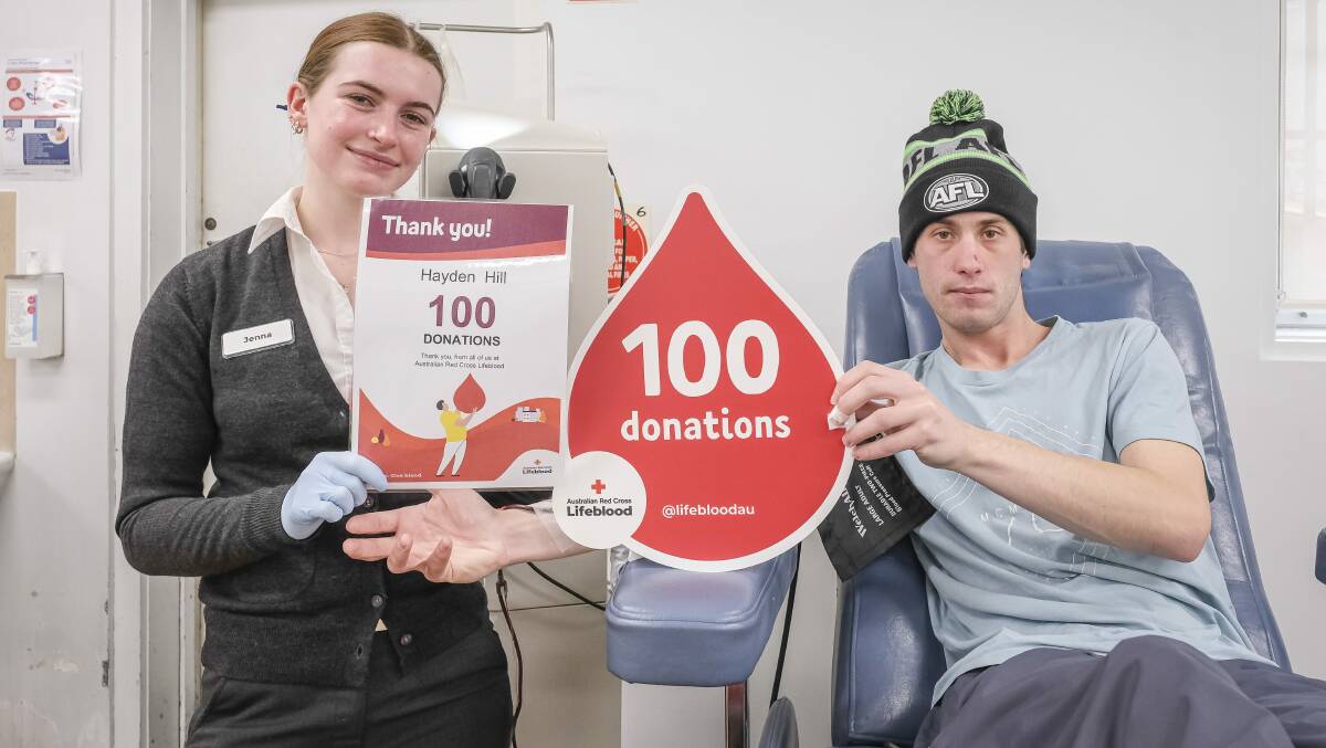 Launceston Blood Donor Centre's Jenna Towns, with Hayden Hill. Picture: Craig George