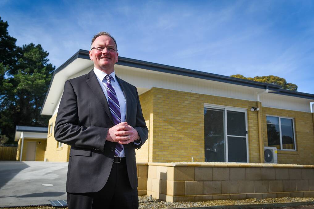 Housing Minister Roger Jaensch at a new two-bedroom unit at Punchbowl. Picture: Paul Scambler 