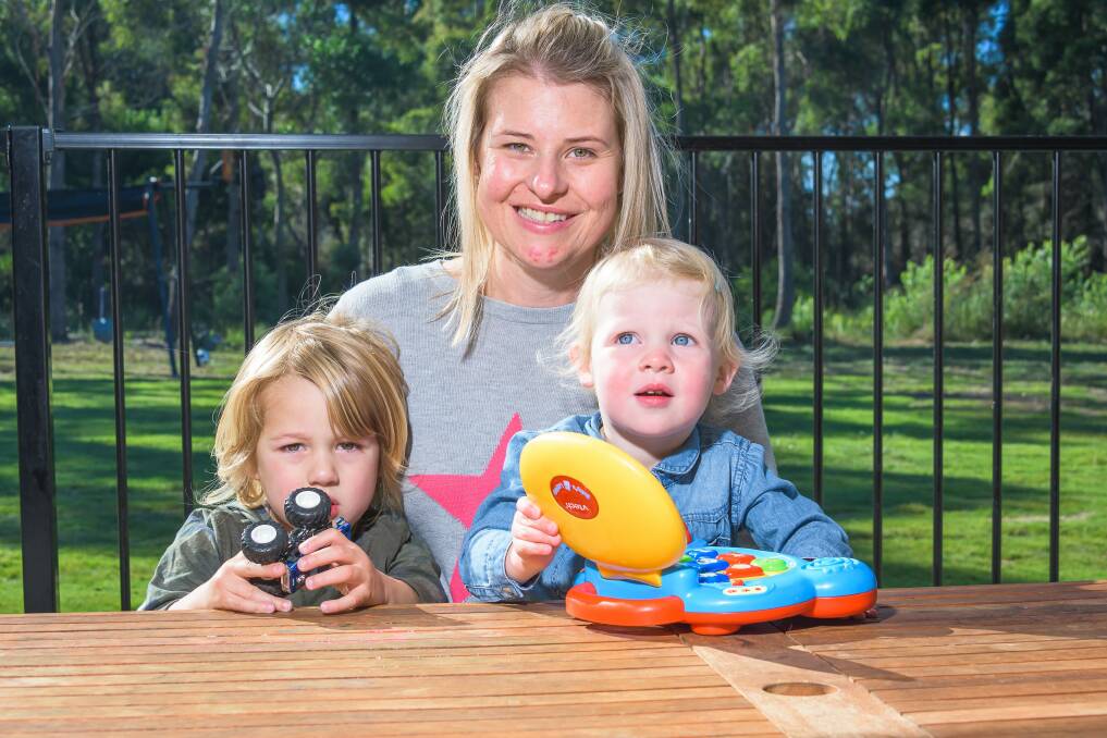 Bianca Hathaway, of Port Sorell, with her children Oliver, 3, and Eliza, 2. Picture: Simon Sturzaker