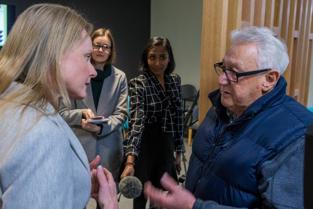 Health Minister Sarah Courtney fronted media at Launceston General Hospital on Friday, but was confronted by an infuriated patient seeking answers over health spending. Picture: Phillip Biggs