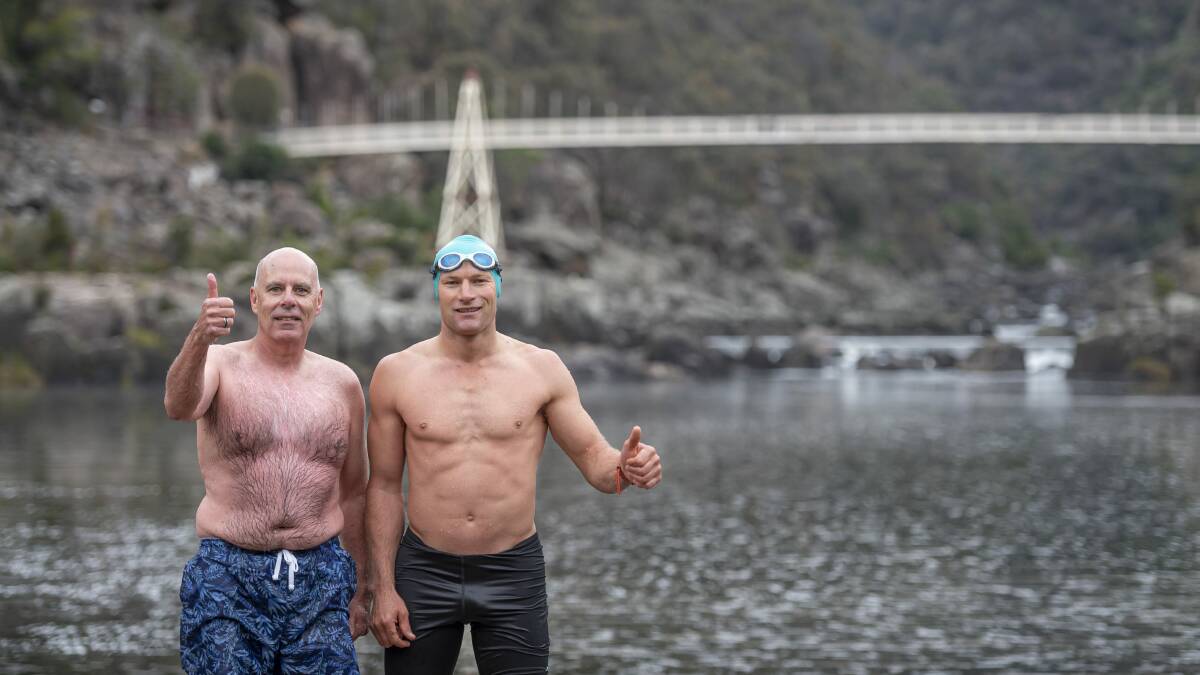 FRESH: Loaves and Fishes community partnerships manager Paul O'Rourke with Solstice Swim ambassador Jade Child. Picture: Craig George 
