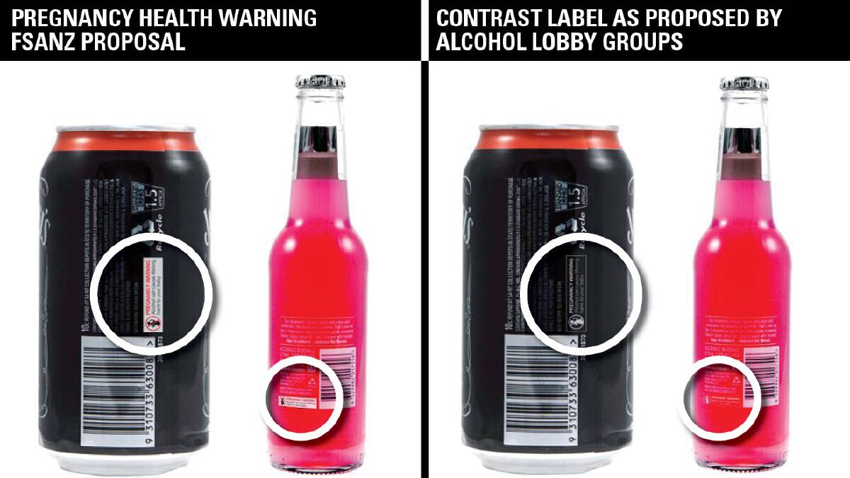 CHOICE: The proposed warning label from the Food Standards Australia New Zealand uses red and black writing on a white background. 