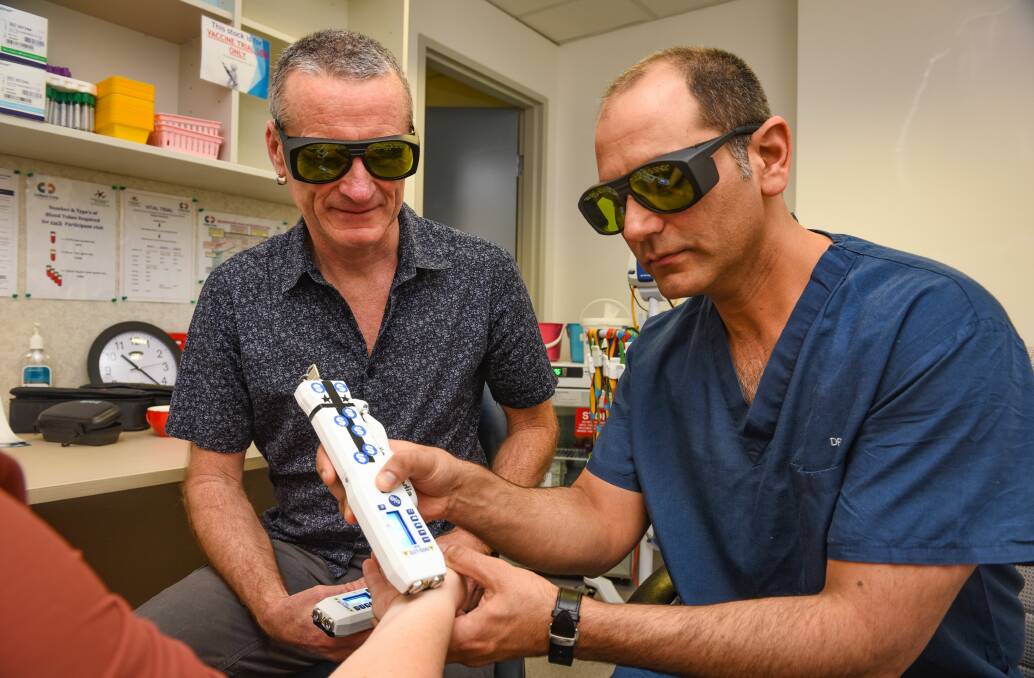 Research: Dr Michael Fox and Dr Rohit Barthwal are leading a study exploring the impact of laser therapy in reducing cardiac damage caused by stents. Pictures: Paul Scambler 