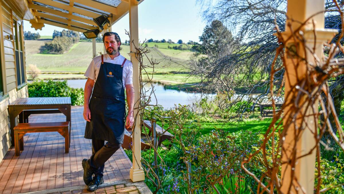 Relaxed: Josef Chromy Wines head chef Nick Raitt at the Relbia winery and restaurant. Pictures: Scott Gelston