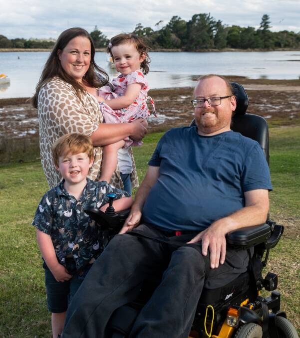 Adam Smith with wife Kahlia and children Fletcher, 4 and Thea, 2. Picture: Supplied/Bec Nadler Photography 