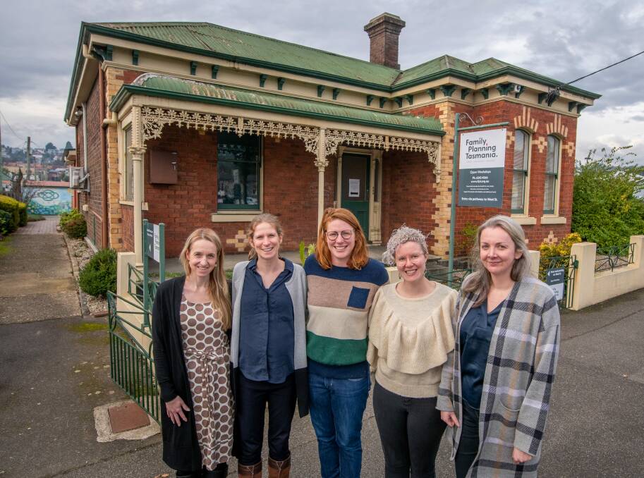 Dr Joh Wilson, Dr Claire Cugley, Dr Rose Tilsley, Megan Arnol and Jessica Willis at Family Planning Tasmania's Launceston site. Pictures: Paul Scambler 