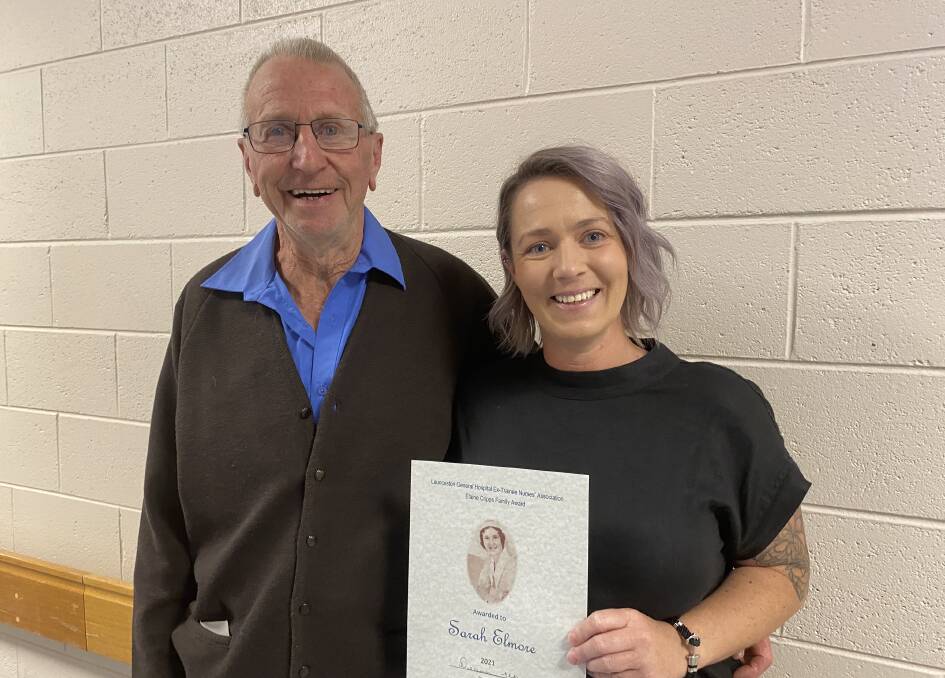 PROUD: Gerald Cripps, husband of the late Elaine Cripps, with inaugural award winner Sarah Elmore. Picture: Supplied 