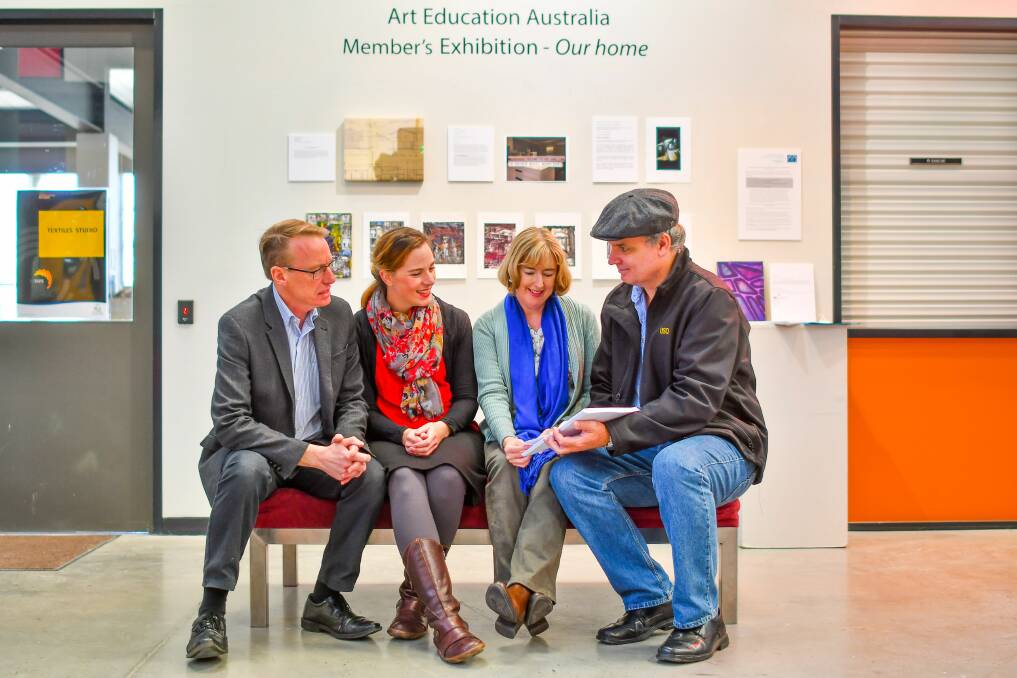 EXCITED: Dr Malcom Bywaters, Dr Abbey MacDonald, Art Education Australia president Dr Margaret Baguley and Martin Kerby. Picture: Scott Gelston