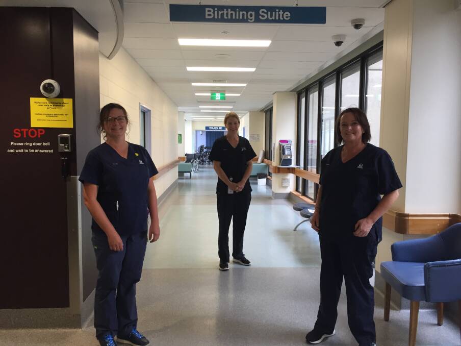 TEAM EFFORT: Busy midwives Kylie Burns, Mandy Stockdale and Rosanne Lanham at the Launceston General Hospital birthing suite. Picture: Supplied 