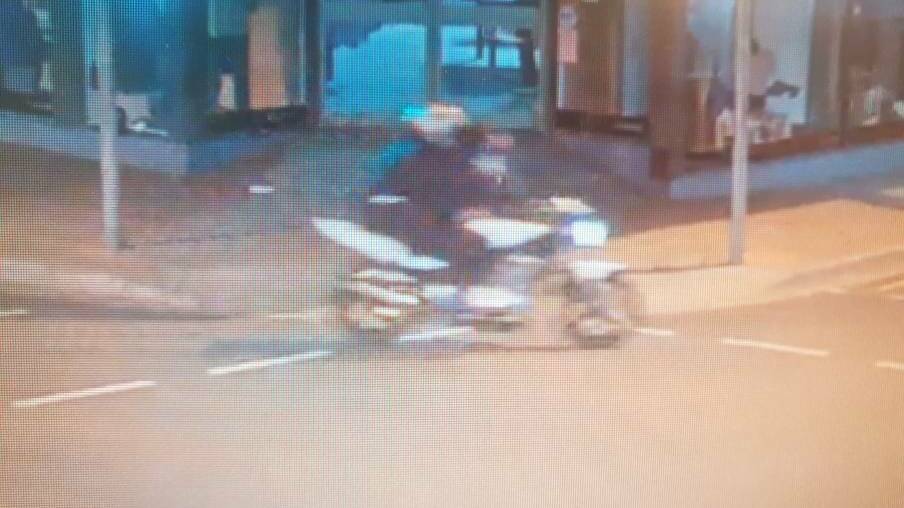 The white Suzuki 500cc motorcycle was captured on CCTV on Saturday night. 