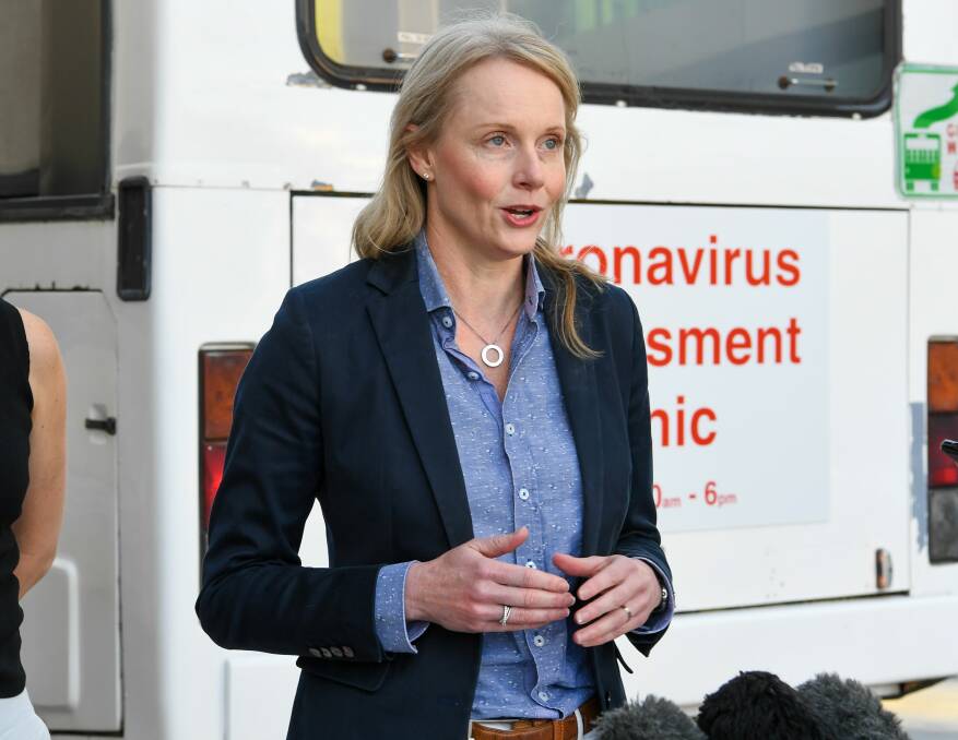 Health Minister Sarah Courtney briefs the media about coronavirus on Friday. Pictures: Neil Richardson 