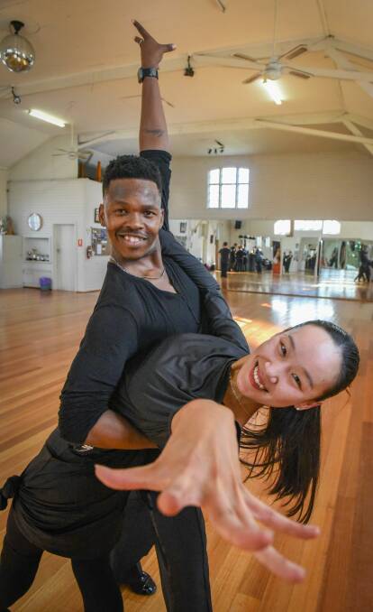 Thanbang Baldyi and dance partner Chang Wan of NSW, rehearse for the Tasmanian DanceSport Championships, to be held at the Silverdome this Saturday. Picture: Paul Scambler