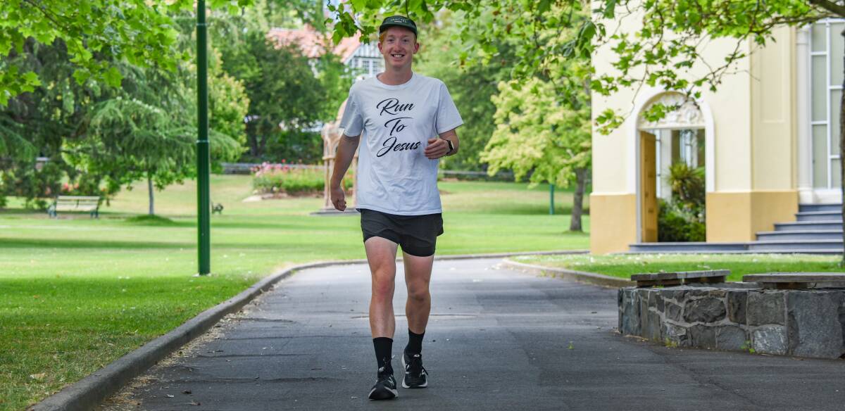 GOAL: Jed Matthews will run 200 kilometres from Launceston to Hobart on December 21 to raise awareness for mental illness. Pictures: Paul Scambler 