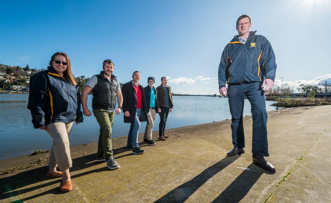 CAUSE: Walk for Suicide Prevention organisers Scott Towns (right), with Jodie Lowe, Rick Marton, Wayne Cross, Rod Lambert and Liam Spicer, at Royal Park ahead of Saturday's event. Picture: Phillip Biggs