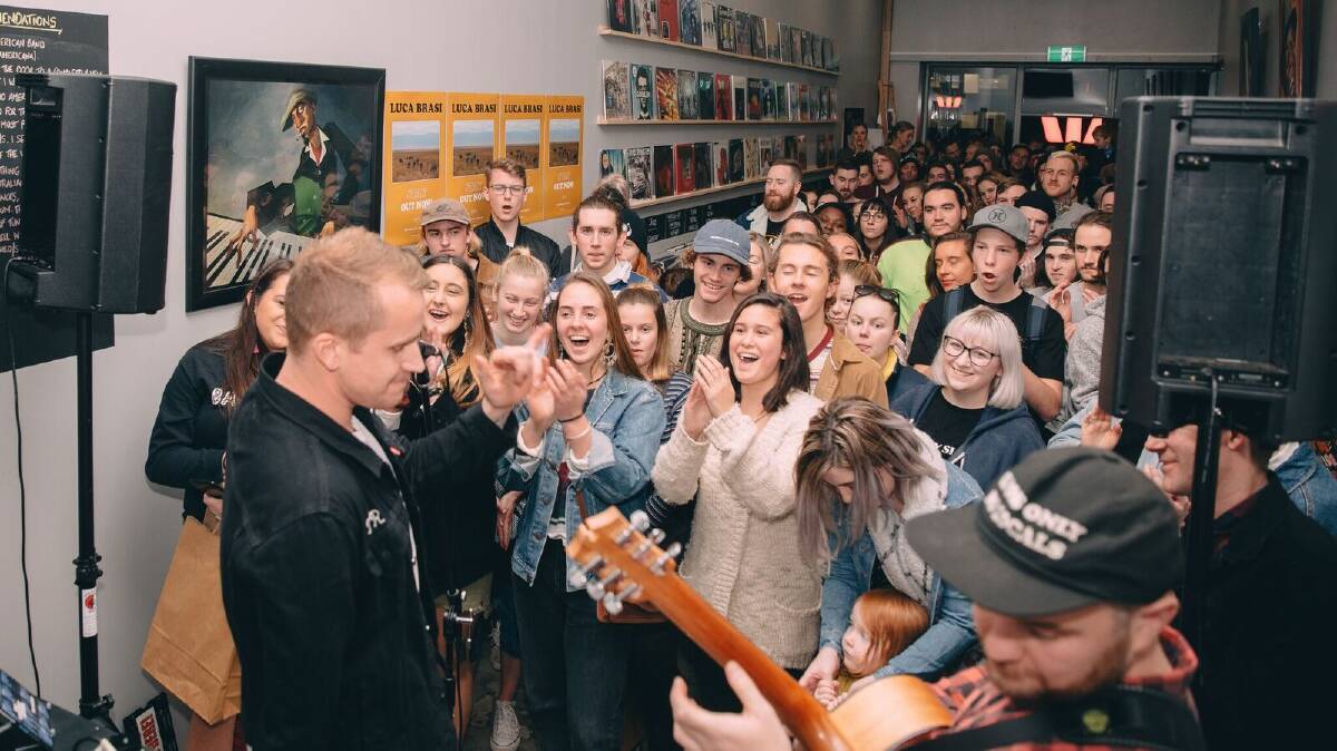 ROCK: Tasmanian band Luca Brasi performed an acoustic set to a packed crowd at Avenue Records on Tuesday night. Picture: Alex Giles 
