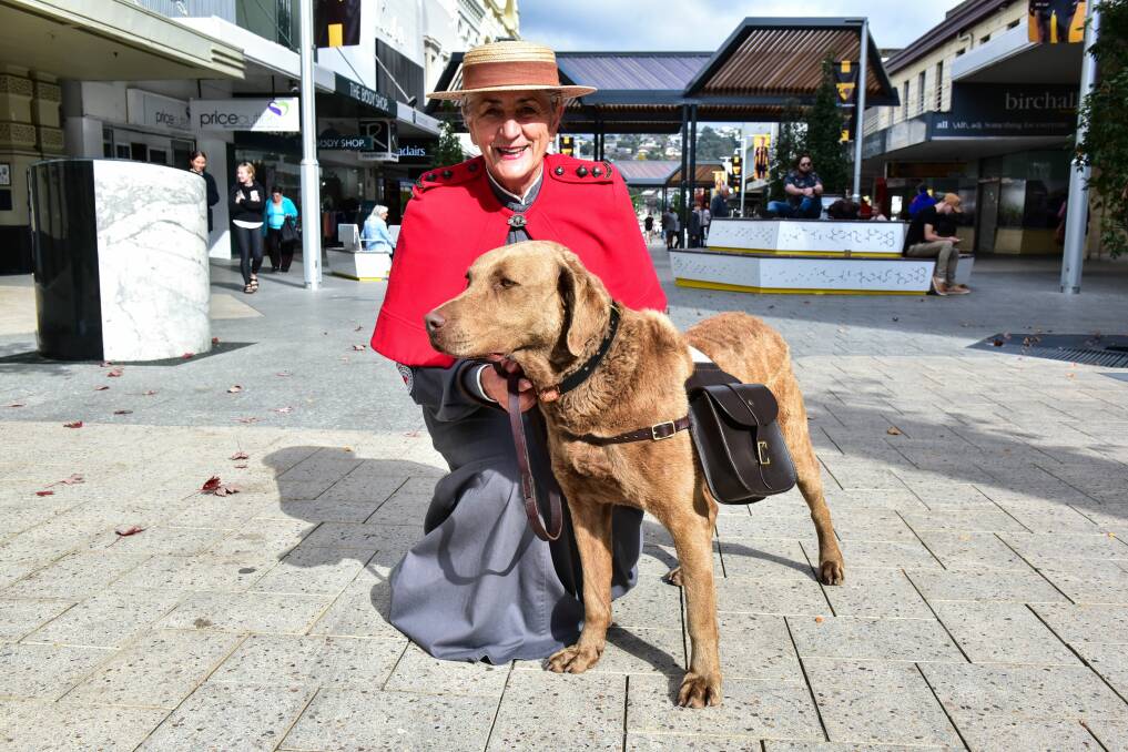 HONOUR: Terese Binns with Cocoa, who will walk in the Campbell Town Anzac Day parade on Thursday, representing animals of war. Picture: Neil Richardson 