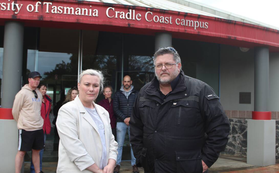 INJUSTICE: Braddon Labor MP Anita Dow and Park Grove resident Andrew Boyd gathered with other residents on Saturday to express their frustration. Picture: Meg Powell
