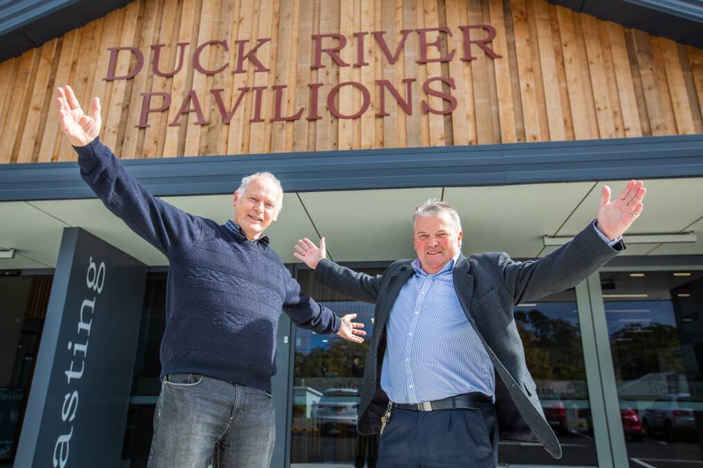 NEW DIGS: Circular Head Heritage Committee president Patrick Bakes and project liaison John Dabner are thrilled the first pavilion is finally up and ready to run. Picture: Eve Woodhouse