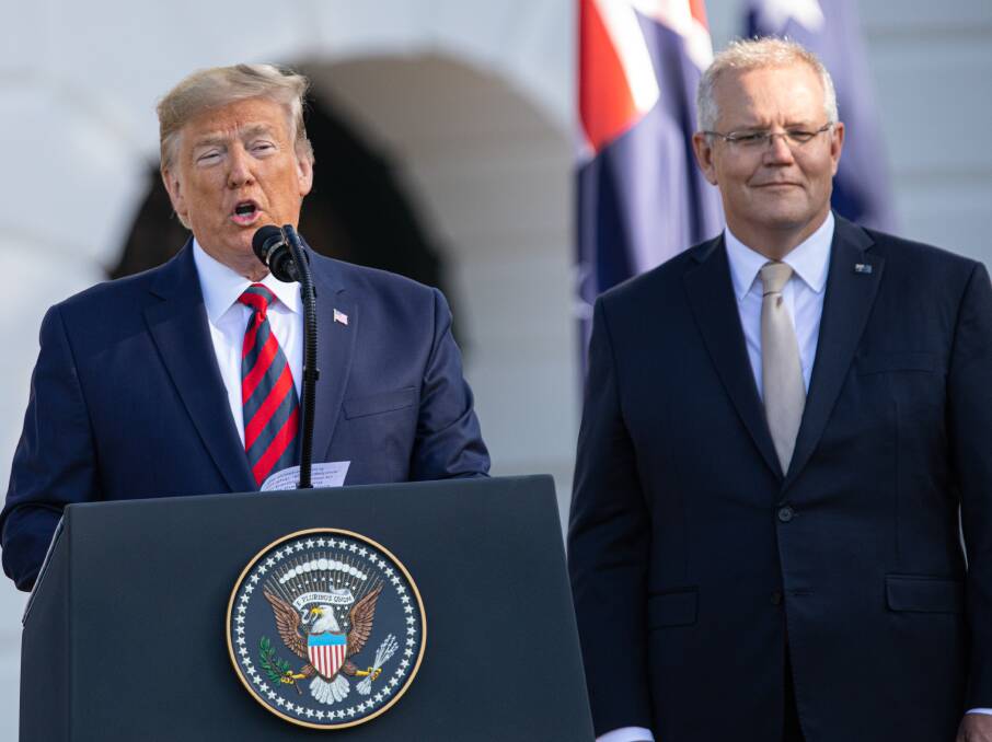 Best mates: John Hewson argues that cosying up to US President Donald Trump is not a good look for Scott Morrison. He says the Prime Minister's actions are increasing global risks for Australia. Picture: Aaron Schwartz/shutterstock.com