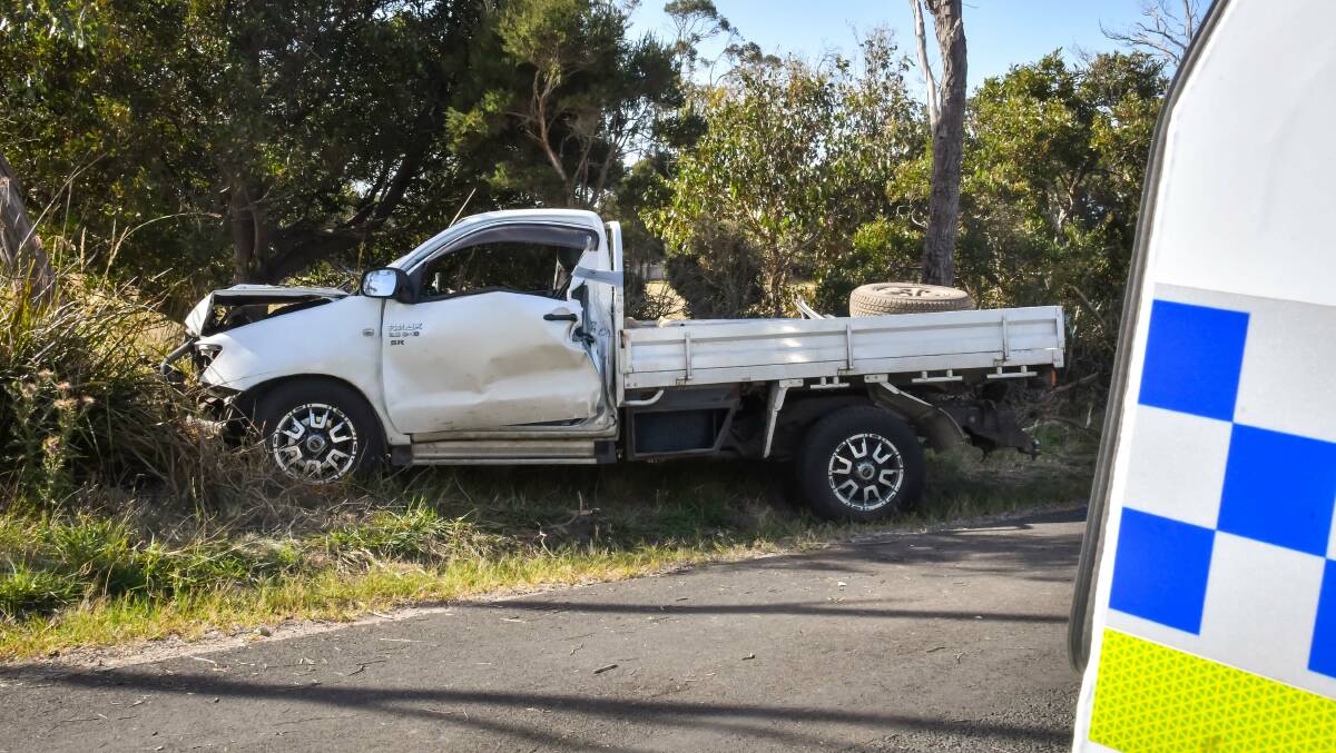 The scene of the fatal crash on Squeaking Point Road on Monday afternoon. Picture: Simon Sturzaker.