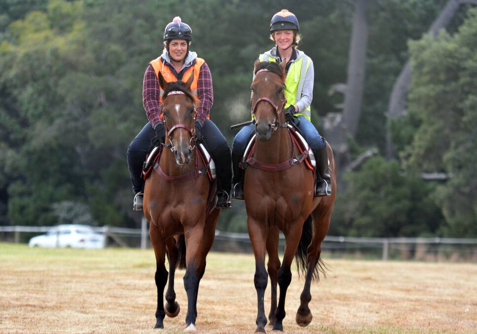 DOUBLE TROUBLE: Darren Weir-trained stablemates Unfurl, ridden by Maddie Raymond, and Big Duke (Bonnie Kinglsey) get ready for the Launceston Cup. Picture: Tasracing