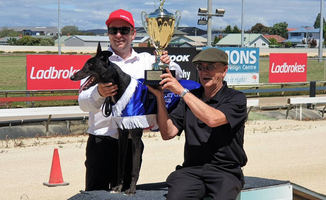 FAVOURITE: Ben and Tom Englund with Wynburn Sheean after winning the Devonport Chase. He is $1.40 for Tuesday's Ivory Classic final. Picture: Brad Cole