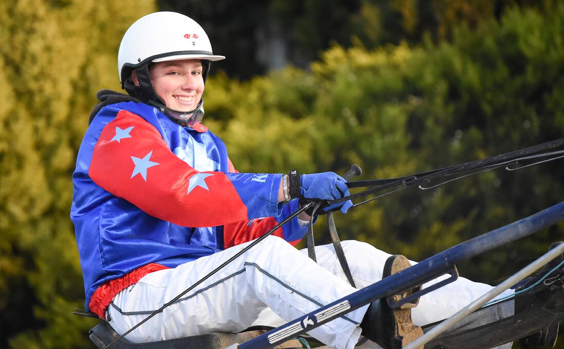 ONE TO REMEMBER: Sixteen-year-old George Town school student Bronte Miller won her first race in Hobart on Sunday night driving Jakes A Joy. Picture: Stacey Lear