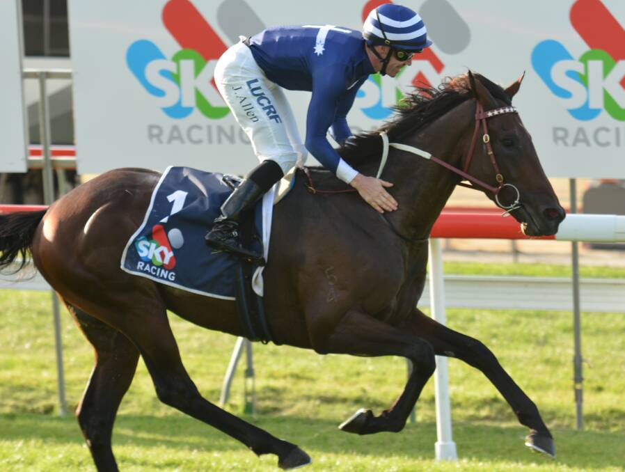ON SCHEDULE: Civil Disobedience, ridden by John Allen, wins the 2018 Tasmanian Derby in Hobart. The new Strathayr track at Elwick is expected to open on Derby Day next year.
