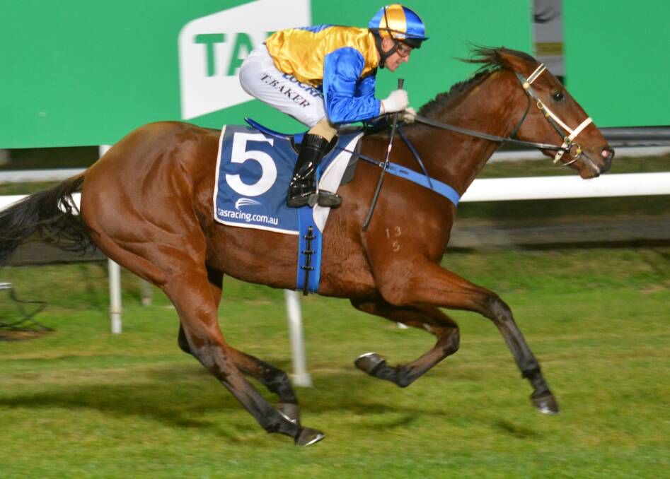 TOO GOOD: Jeremiah, ridden by Troy Baker, wins the $50,000 Autumn 3YO Classic at Mowbray on Wednesday night.