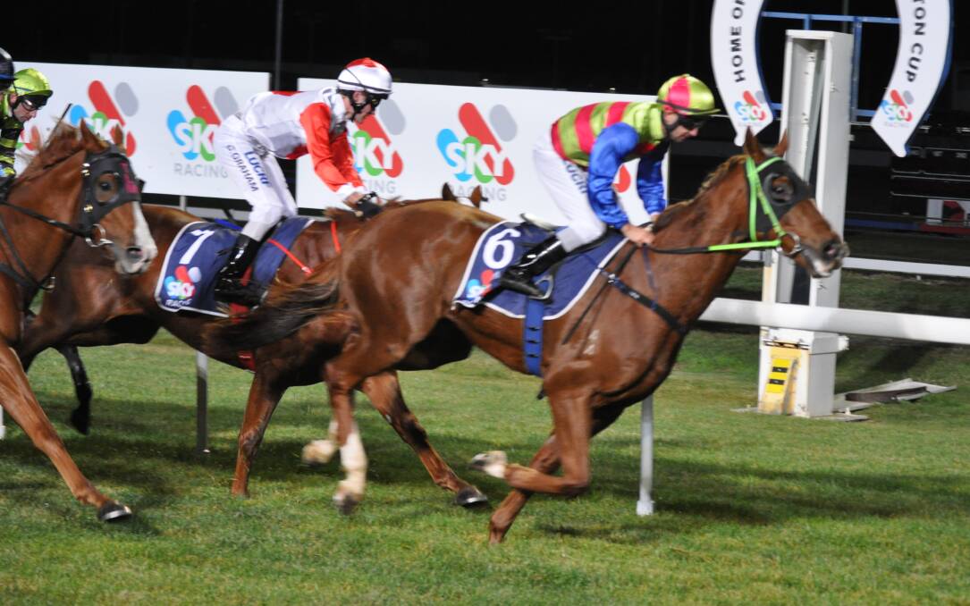 HIGH HOPES: Perun, ridden by Anthony Darmanin, wins at Mowbray on Tuesday night. Connections are hoping he could develop into a cups horse next year. Picture: Greg Mansfield