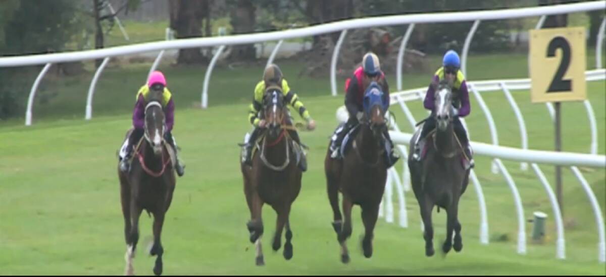 THEY'RE BACK: Wesley Vale-trained filly Bona Dea Tapit (inside), ridden by Ismail Toker, on her way to winning at Longford on Tuesday. It was the first time trials or races have been held in Tasmania for seven weeks. Picture: Tasracing replay 